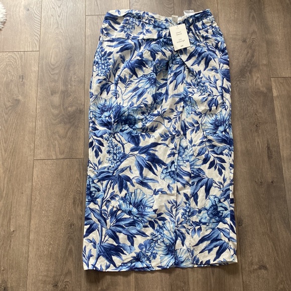 H&M Draped Linen Blend Blue Floral Skirt size 10 NWT T53 - Picture 5 of 8